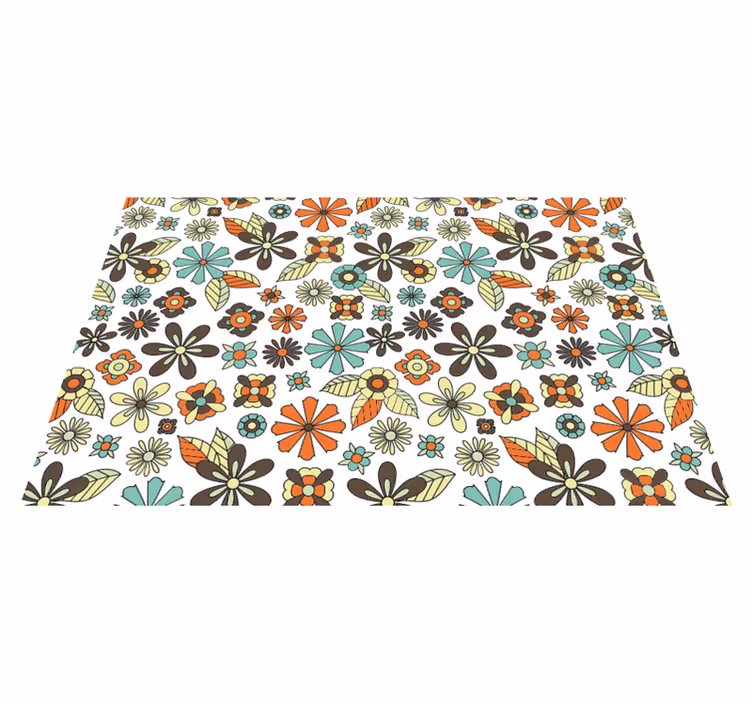 Alfombra vinílica vintage 70 flores verdes - TenVinilo