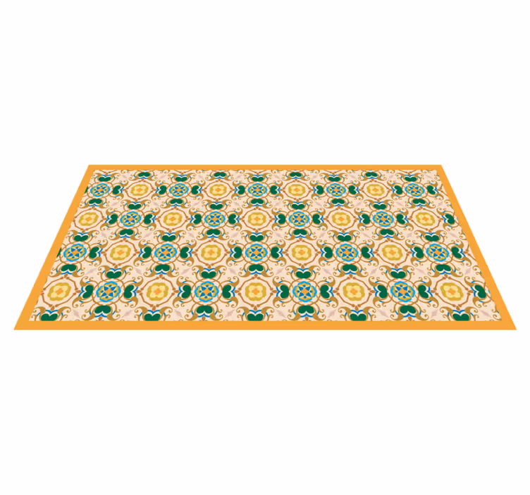 Alfombra vinílica baño adornos florales beige - TenVinilo