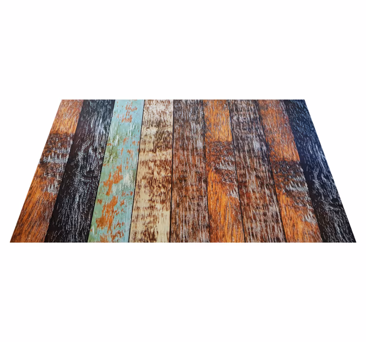 Alfombra vinílica baño baldosas de madera rústicas - TenVinilo
