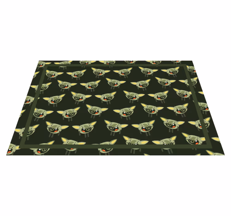 Alfombra vinílica infantil caras de monstruos verdes - TenVinilo