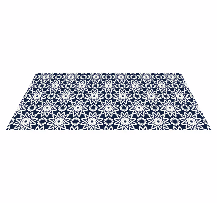 Alfombra vinílica cocina diseño floral azul marino - TenVinilo