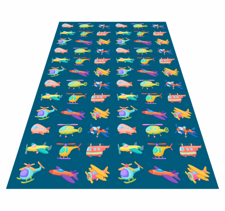 Alfombra vinílica infantil patrón de aviones coloridos - TenVinilo