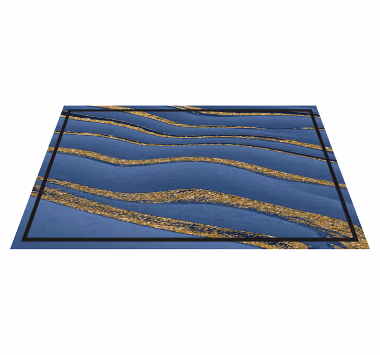 Alfombra vinílica imitación mármol olas azules y doradas - TenVinilo