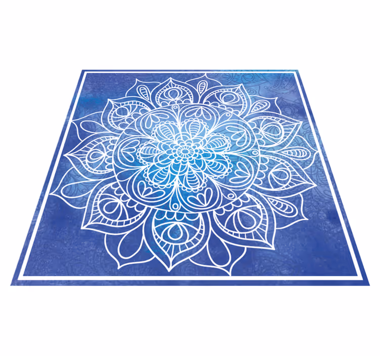 Alfombra vinílica mandala Mandala azul dibujado a mano - TenVinilo