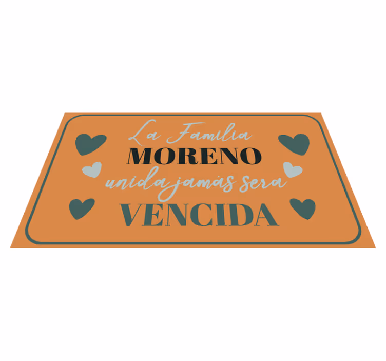 Alfombra vinílica con nombre Familia unida nunca será derrotada - TenVinilo