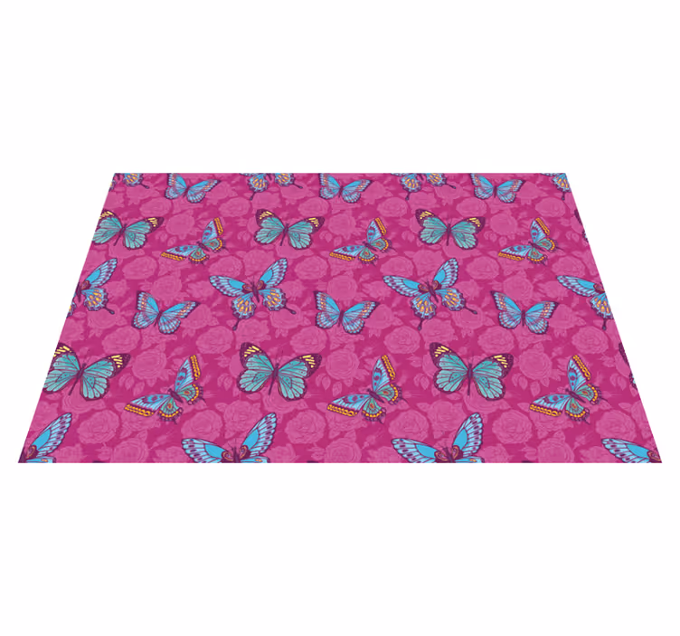 Alfombra vinílica bebé Mariposas volando y flores - TenVinilo