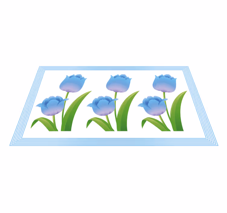 Alfombra vinilo cocina Tulipán azul y blanco - TenVinilo