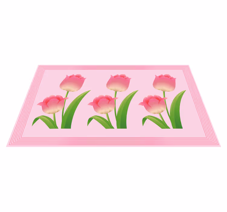 Alfombra vinílica flores exhibición de tulipanes rosados - TenVinilo
