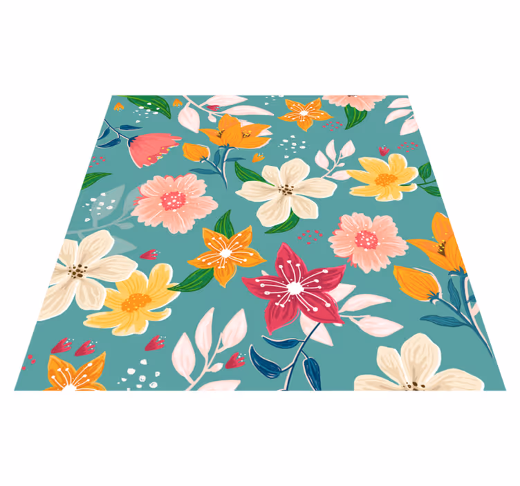 Alfombra vinilo recibidor Flores de colores juntas - TenVinilo