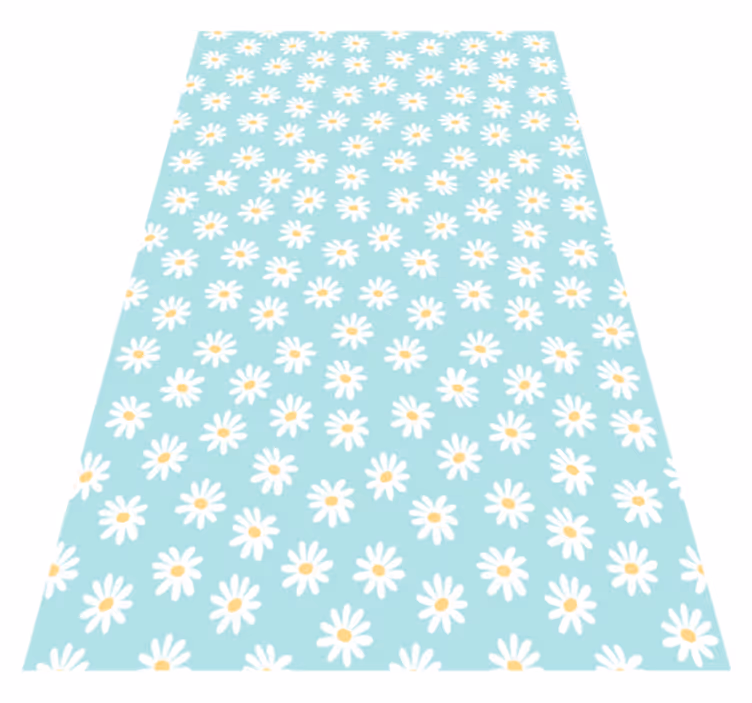 Alfombra vinílica dormitorio Flores blancas con fondo azul - TenVinilo