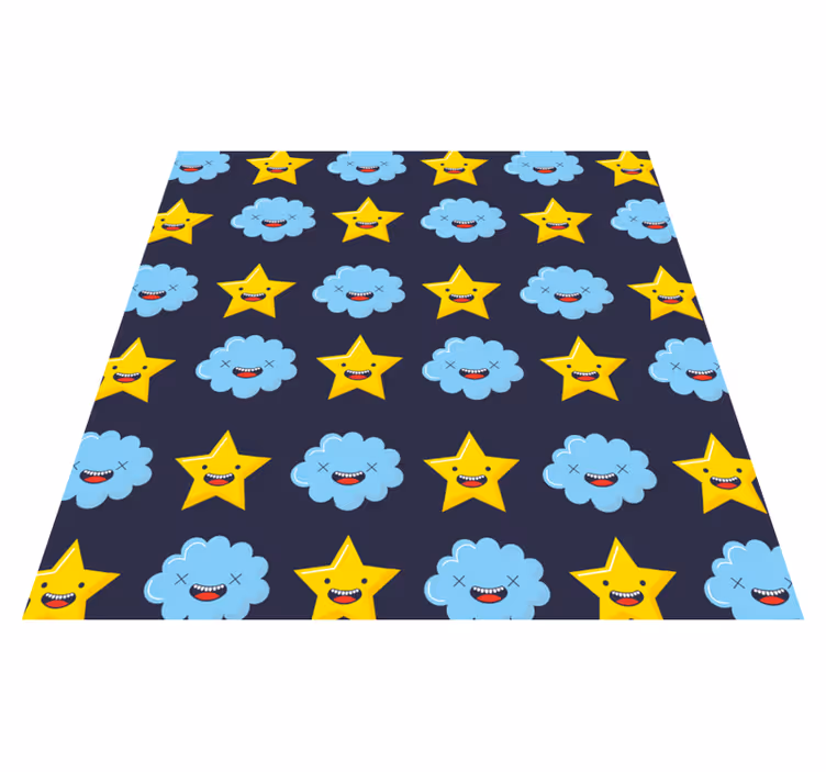 Alfombra vinílica de estrellas nubes de astros alegres - TenVinilo