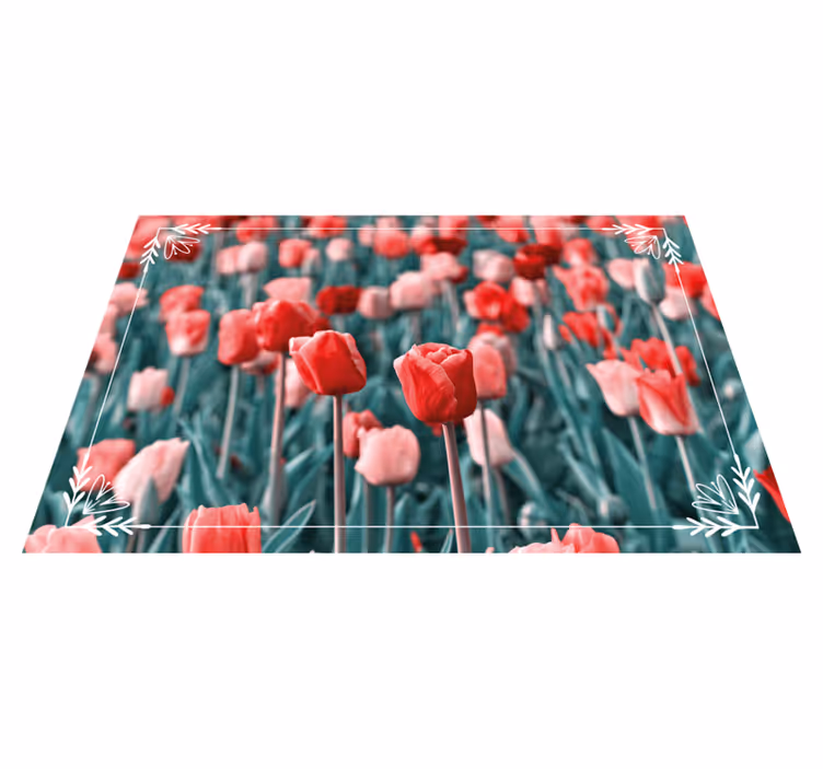 Alfombra vinílica flores escena del campo de tulipanes - TenVinilo