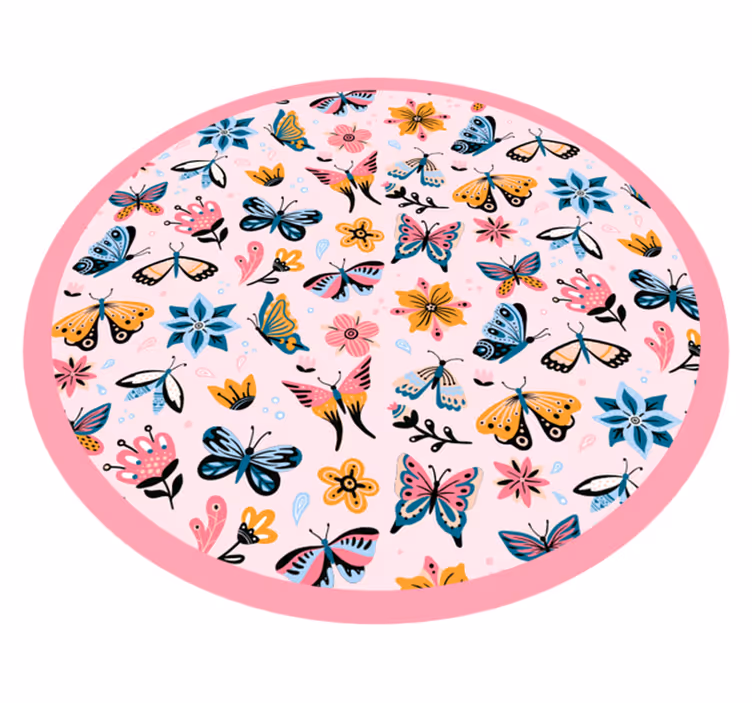 Alfombra de vinilo infantil Mariposas y flores para niños - TenVinilo