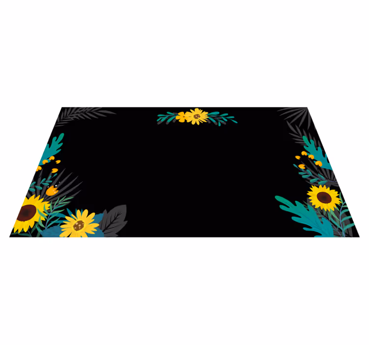 Alfombra vinílica flores Girasoles sobre fondo negro - TenVinilo