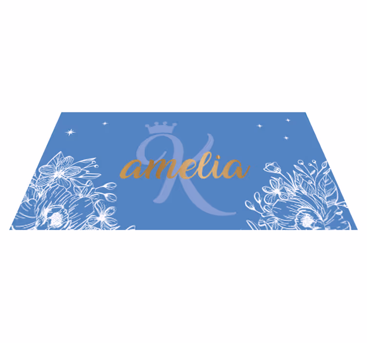 Alfombra vinílica infantil Nombre de la princesa dorada y azul - TenVinilo