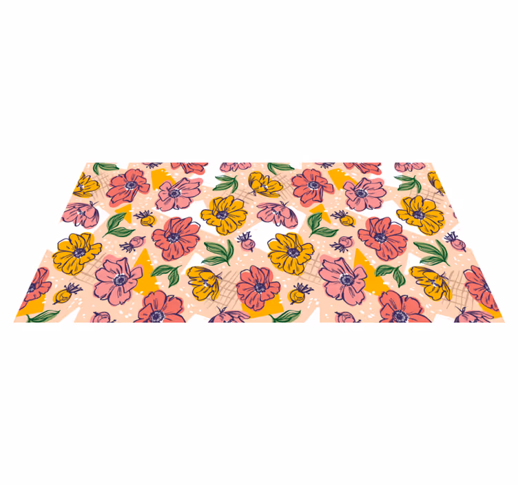 Alfombra vinílica flores Patrón de flor rosa y amarilla - TenVinilo