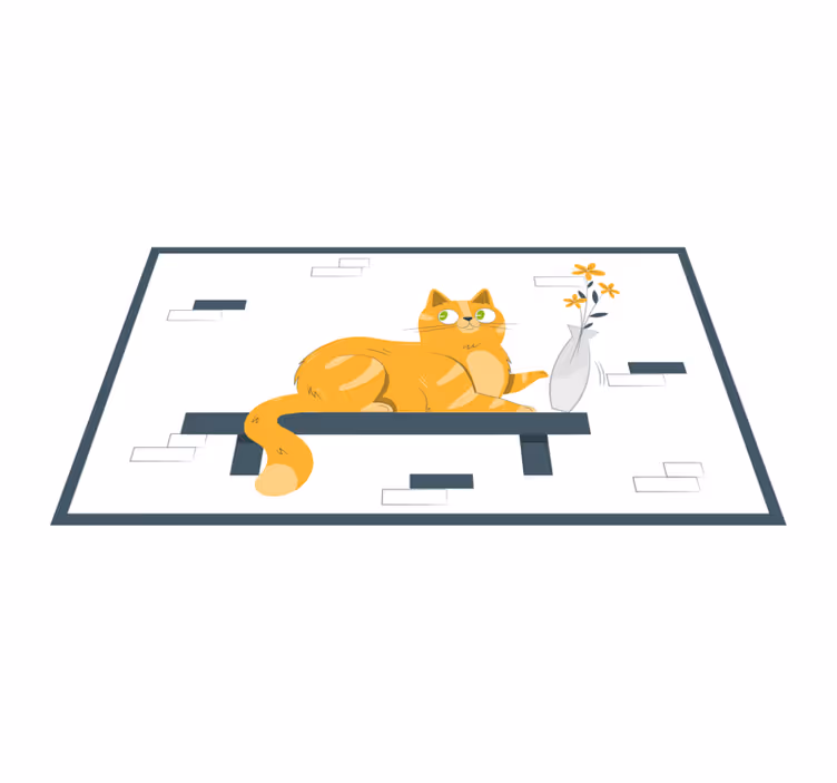 Alfombra vinílica infantil escena de gato juguetón - TenVinilo