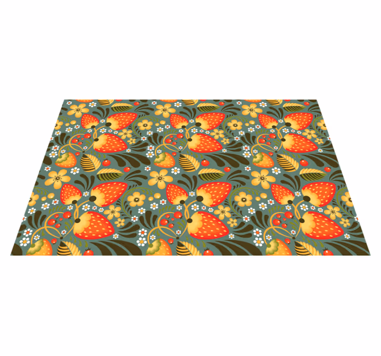 Alfombra de vinilo étnica Fresas rusas y plantas verdes - TenVinilo