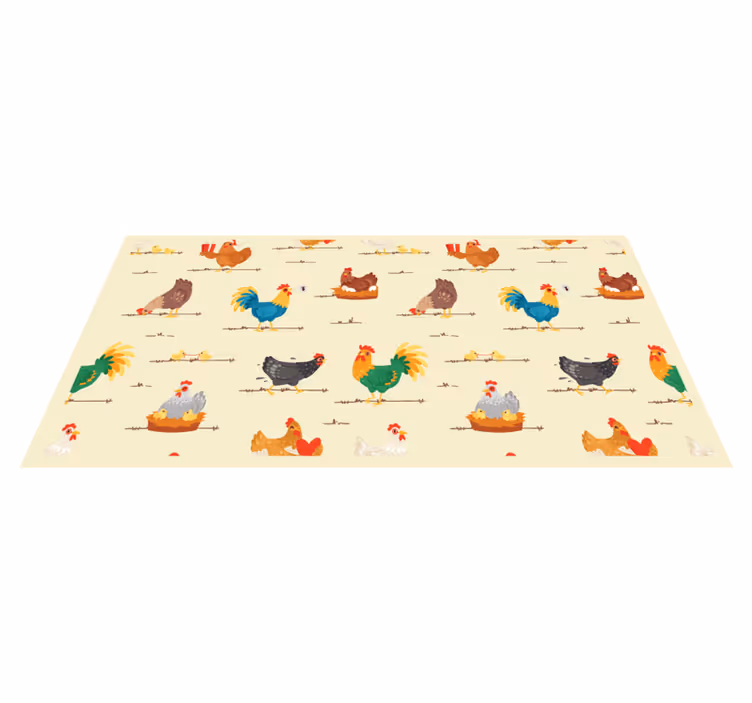 Alfombra vinílica animales patrones de pollos coloridos - TenVinilo