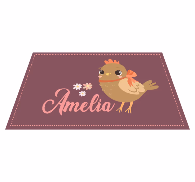 Alfombra vinílica con nombre Pollito con cinta y nombre - TenVinilo