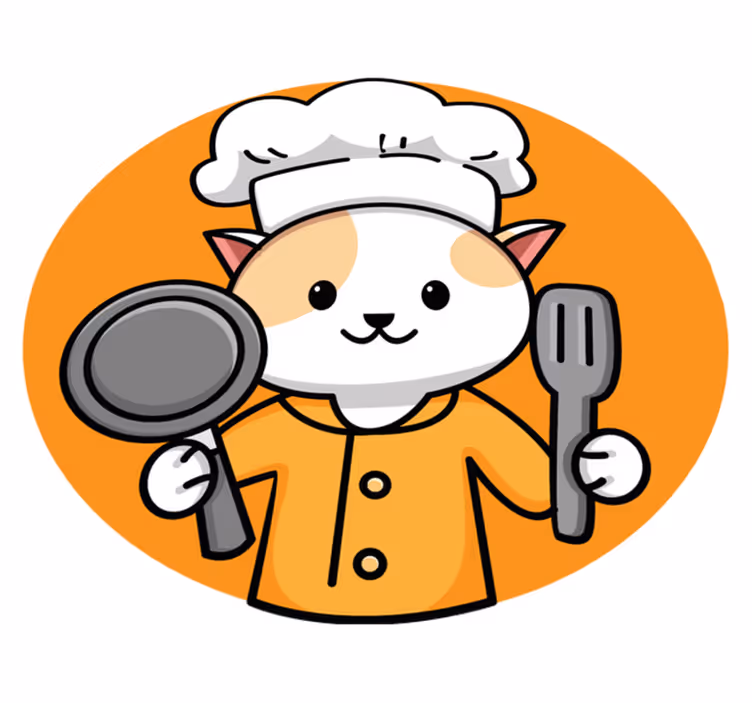 Aflombra vinílica animales Lindo gato chef sosteniendo tenedor y  - TenVinilo