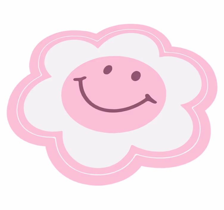 Alfombra vinílica dormitorio Flor rosa y blanco carita sonriente - TenVinilo