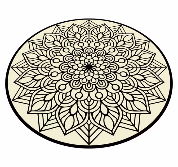 Alfombra vinílica mandala Circular en blanco y negro - TenVinilo