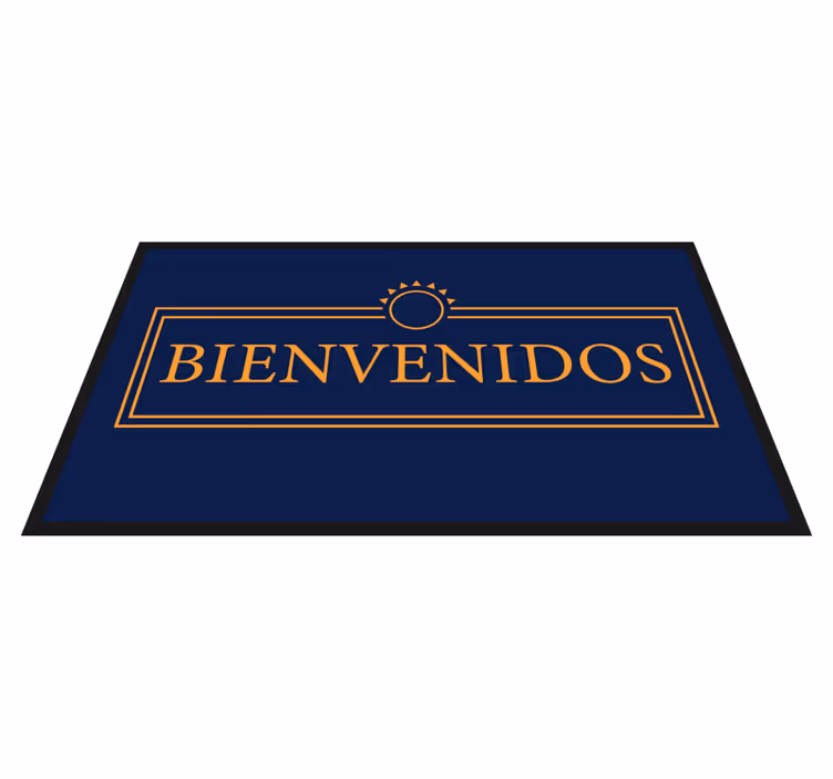 Alfombra vinílica personalizable Bienvenida azul y naranja - TenVinilo