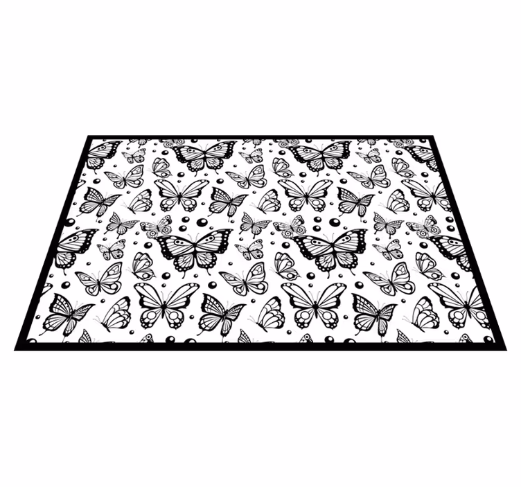 Alfombra vinílica flores patrón de mariposa negra - TenVinilo