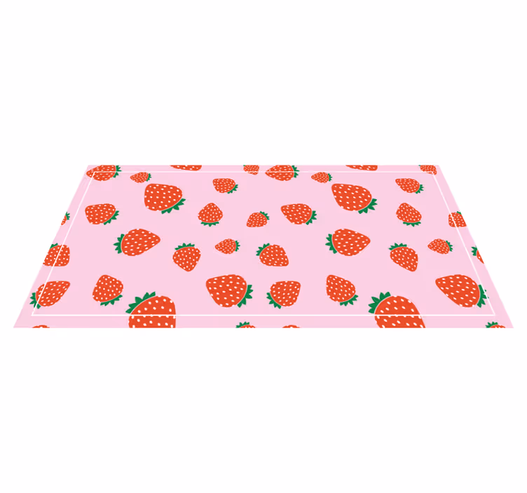 Alfombra vinílica flores Patrón de fresas sobre fondo rosa - TenVinilo