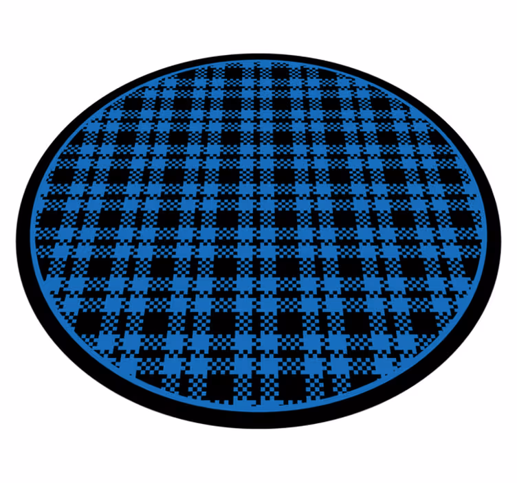 Alfombra vinilo redonda Cuadrados estampados azules y negros - TenVinilo