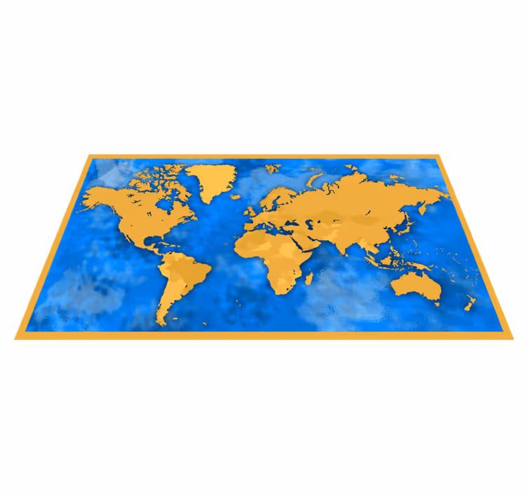 Alfombra vinílica mapamundi mapa dorado y azul - TenVinilo