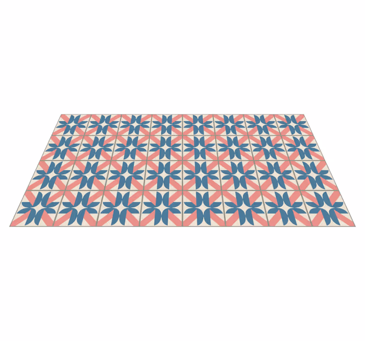 Alfombra vinílica hidráulica patrón geométrico rosa y azul - TenVinilo