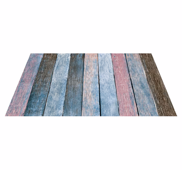 Alfombra vinílica imitación madera tablones azules y rosas - TenVinilo
