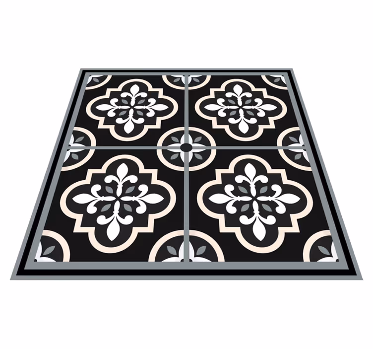 Alfombra de vinilo geométrica Patrón floral blanco y negro - TenVinilo