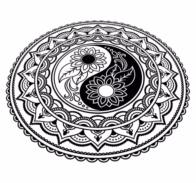 Alfombra vinílica mandala girasoles yin yang - TenVinilo