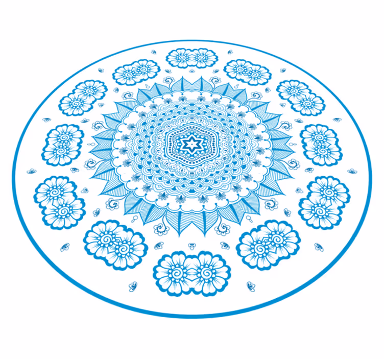 Alfombra vinílica mandala Flor azul detallada mandala - TenVinilo