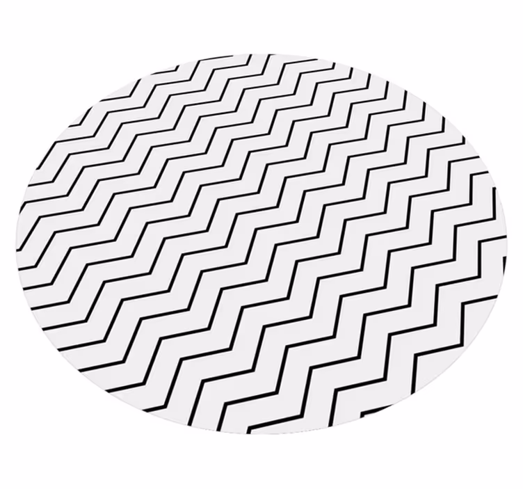 Alfombra vinilo redonda Zig zag negro fino sobre fondo beige - TenVinilo