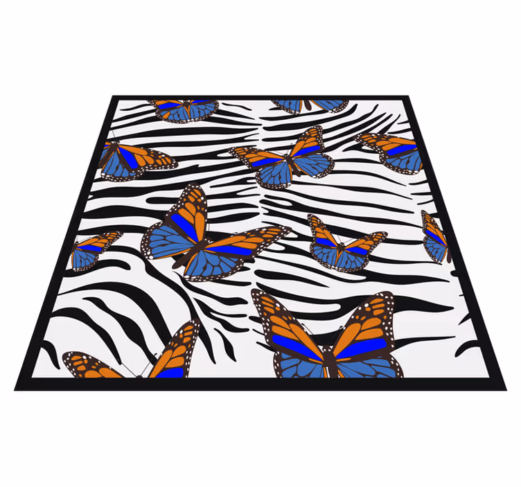 Alfombra vinílica animal print patrón de cebra y mariposa - TenVinilo