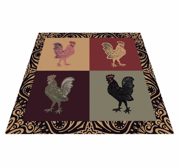 Alfombra vinílica animales gallo en azulejos clásicos - TenVinilo