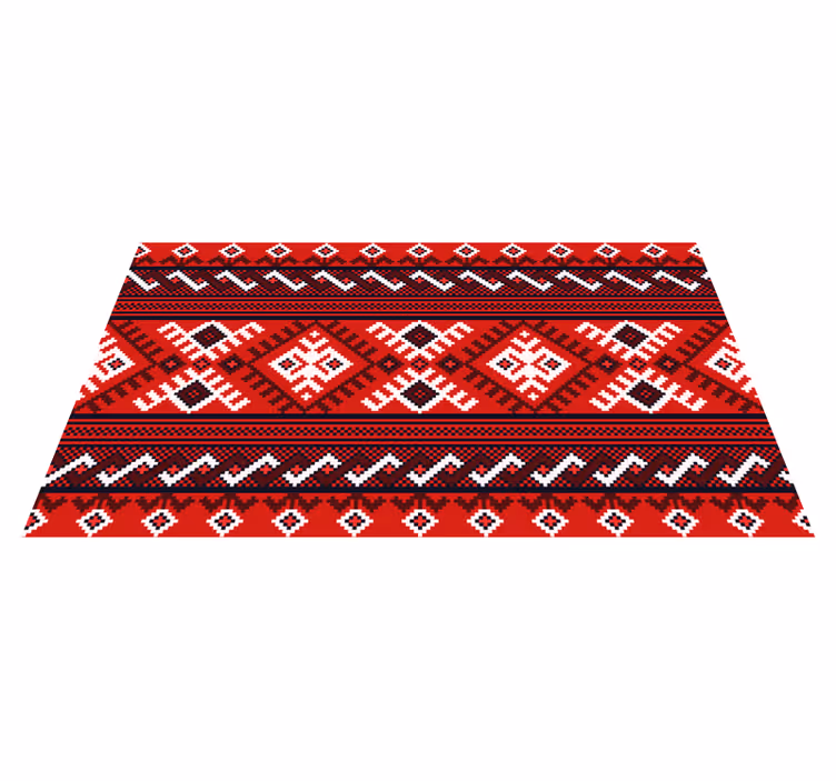 Alfombra de vinilo étnica Patrón geométrico rojo y blanco - TenVinilo