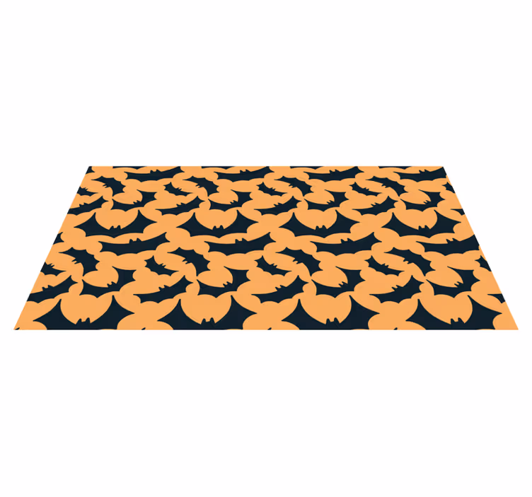 Alfombra vinílica Halloween Patrón de murciélagos naranja y negro - TenVinilo