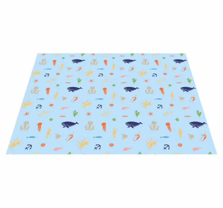 Alfombra vinílica infantil Animales marinos sobre fondo azul clar - TenVinilo