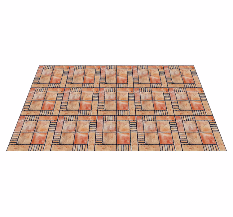 Alfombra vinílica hidráulica Cuadrados de piedra rústica marrón - TenVinilo