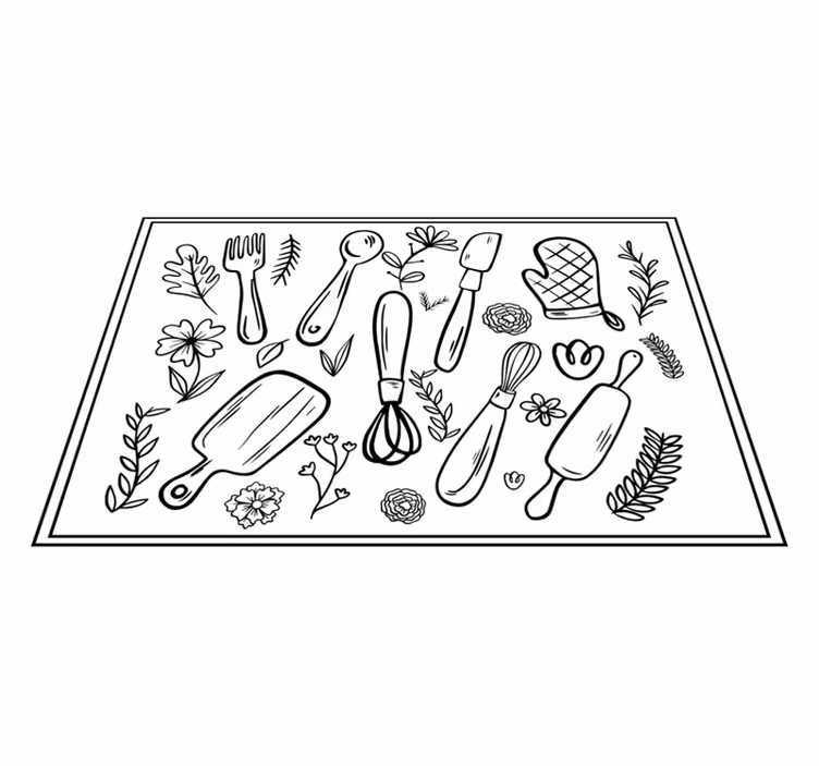 Alfombra vinílica cocina ilustración utensilios - TenVinilo