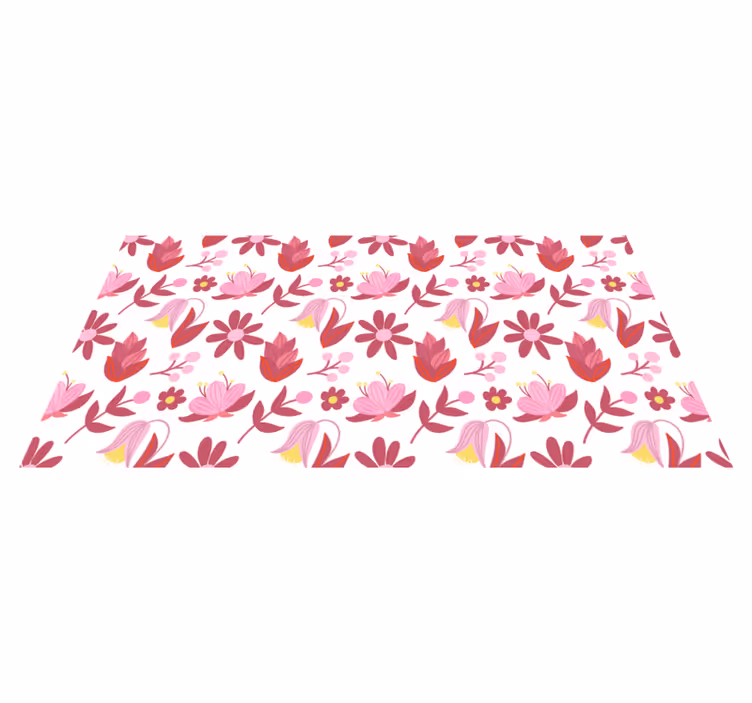 Alfombra vinílica flores Arte popular polaco con elementos rojos - TenVinilo
