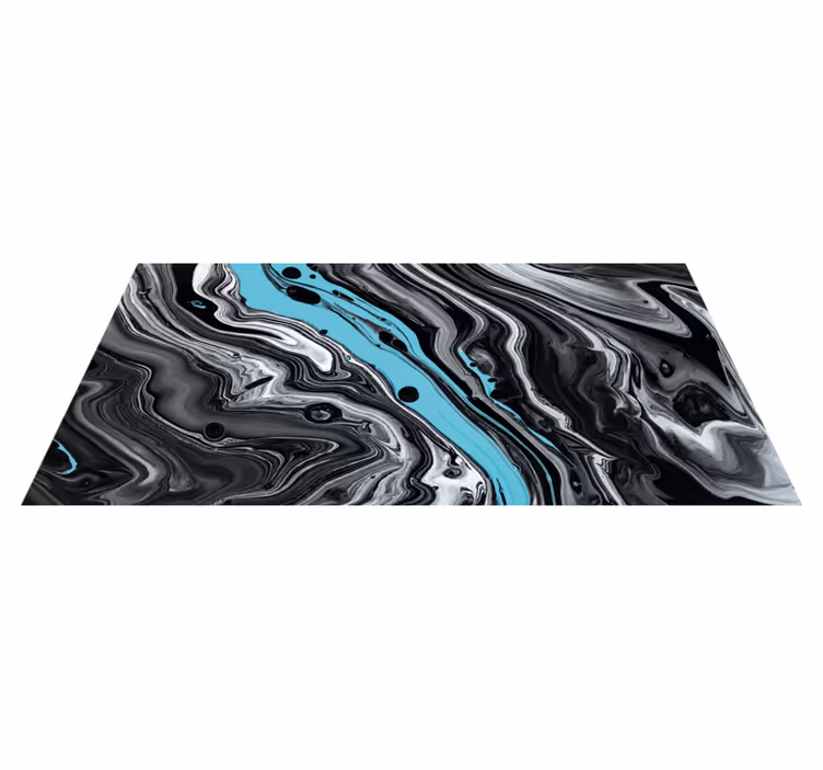 Alfombra vinílica imitación mármol remolinos negros y azules - TenVinilo