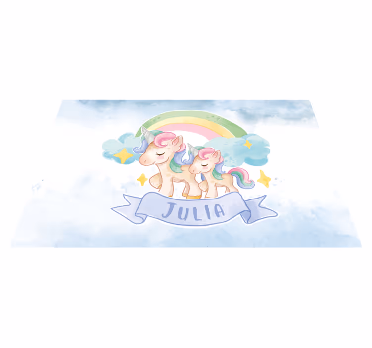 Alfombra vinílica infantil Unicornios felices sobre un arcoiris - TenVinilo