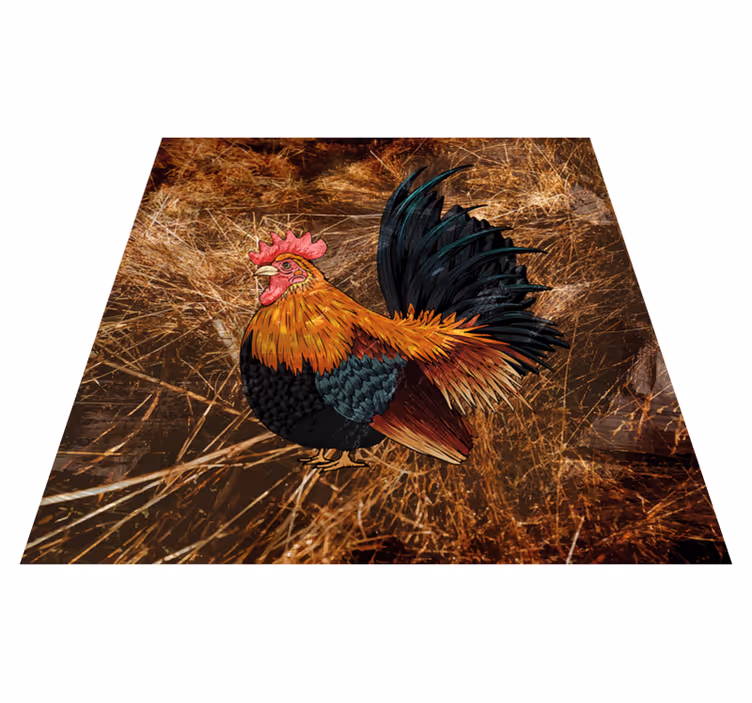Alfombra vinilo cuadrada Gallo dibujado en paja - TenVinilo