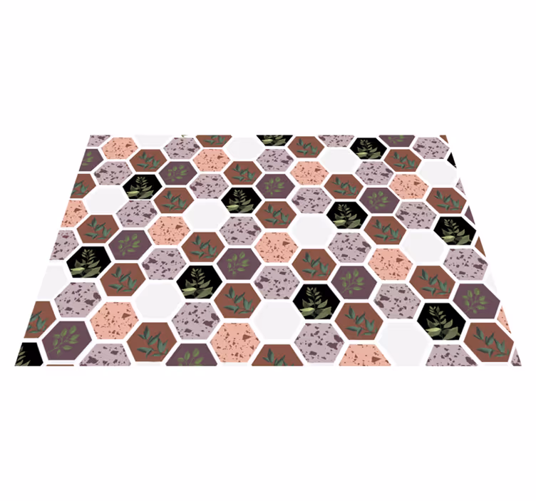 Alfombra exterior vinilo Azulejos hexagonales patrón floral color - TenVinilo